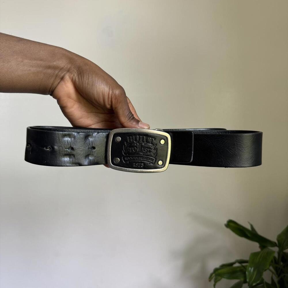 Vintage Buffalo black biker grunge Bonded leather western belt size‎ XL